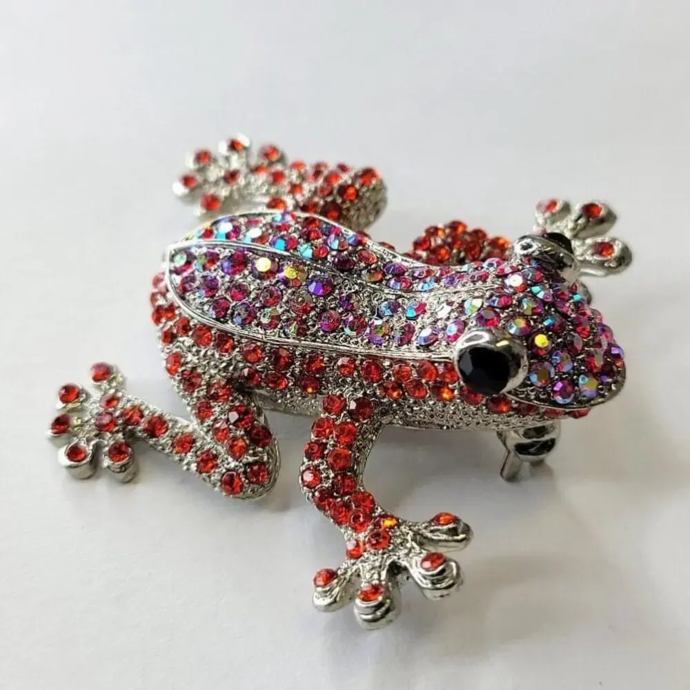 Red Rhinestone Frog Brooch - Picture 7 of 11